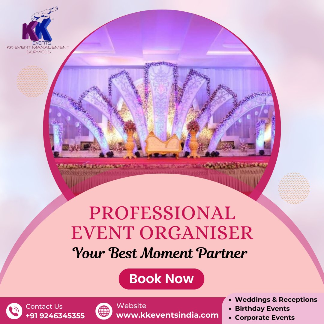 KKEvents_hyd's tweet image. Your events, our expertise! 🎉 Let us be your best moment partner for unforgettable celebrations. Book now and let’s make magic together! ✨
📞Call: +91 9246345355
🌐Website: kkeventsindia.com
#EventOrganizer #ProfessionalEventPlanner #BestMomentPartner #EventPlanning