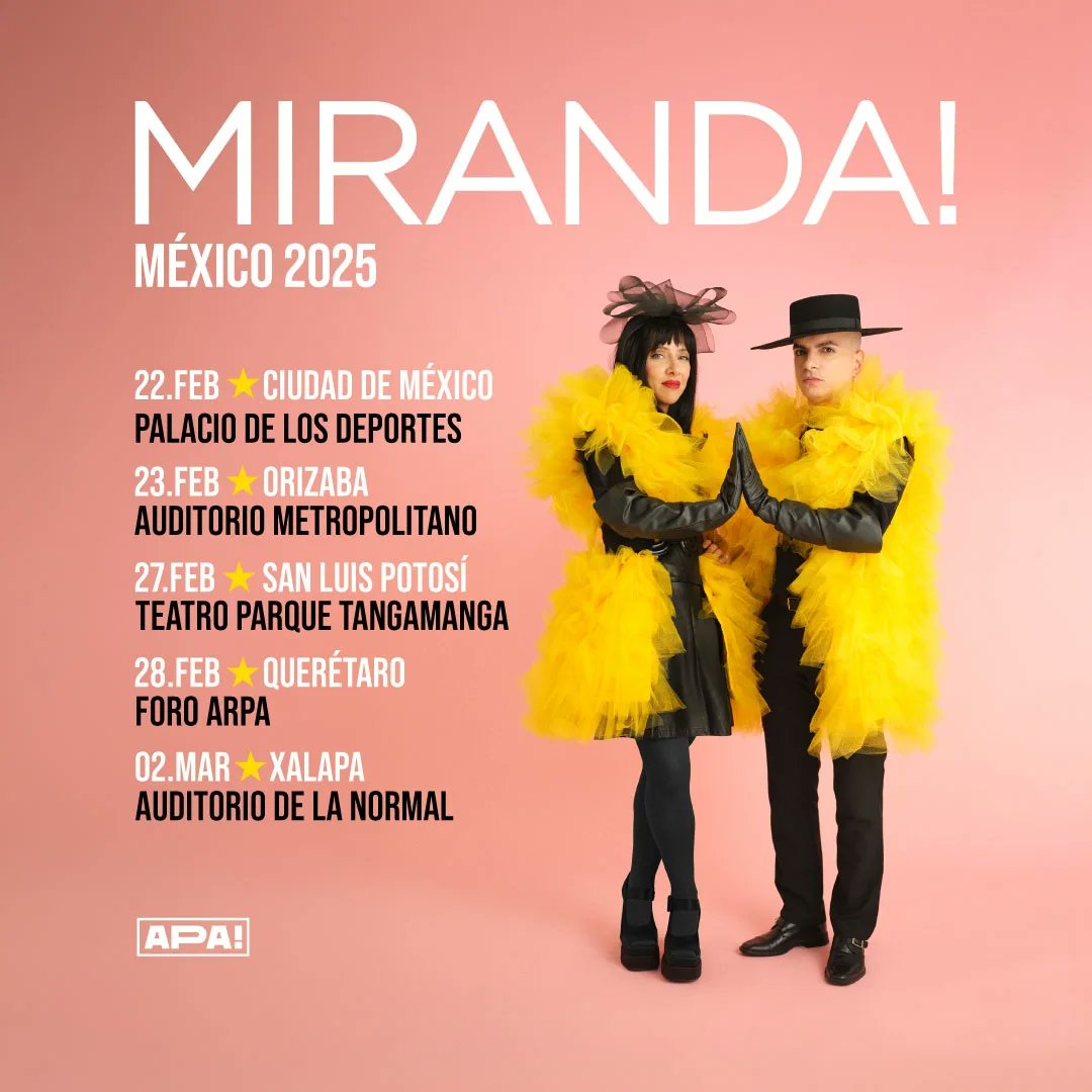 mirandaenvivo's tweet photo. Comenzamos el 2025 con estas increíbles fechas en MÉXICO 🇲🇽🎉

22/2 CDMX 
23/2 Orizaba
27/2 San Luis Potosí 
28/2 Querétaro 
2/3 Xalapa

🎟️Entradas 👉 https://t.co/4cxs4hmb9J 
🎟️Entradas para Orizaba, San Luis Potosí y Xalapa disponibles desde este jueves 12/12 a las 11hs https://t.co/PK4ecP1hq9