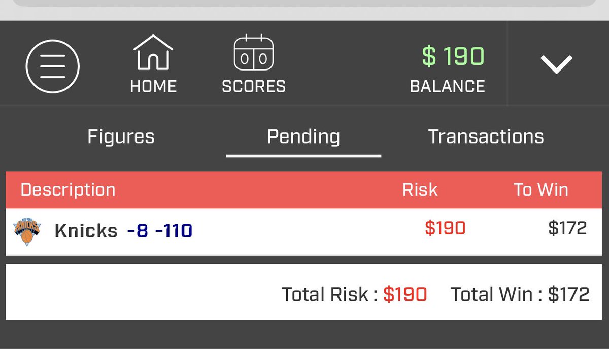 Day 3.  $100-$1000
2-0-1   +190   Knicks offense just to good and defense playing well last few games 
Let it ride!!!