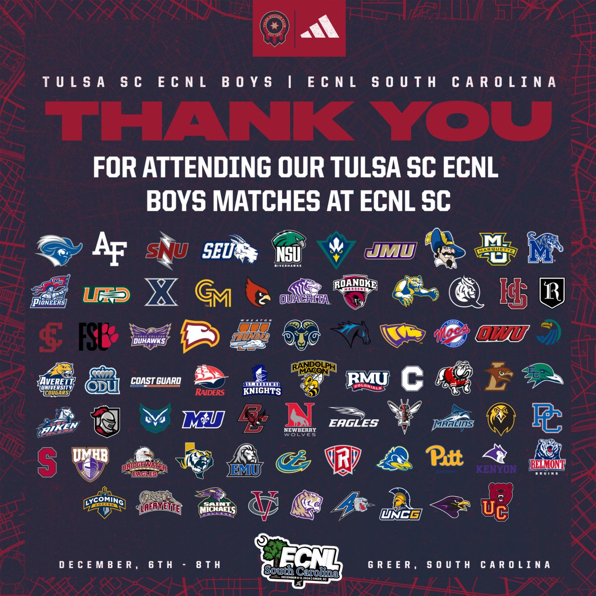 TulsaSC's tweet photo. A big thank you to the college coaches who attended our Tulsa SC @ECNLboys matches at ECNL SC last weekend! Your presence means a lot to us, and we're excited about the opportunities ahead. ๐ฏโฝ๏ธ
#TulsaSC https://t.co/IiAiqU88eW