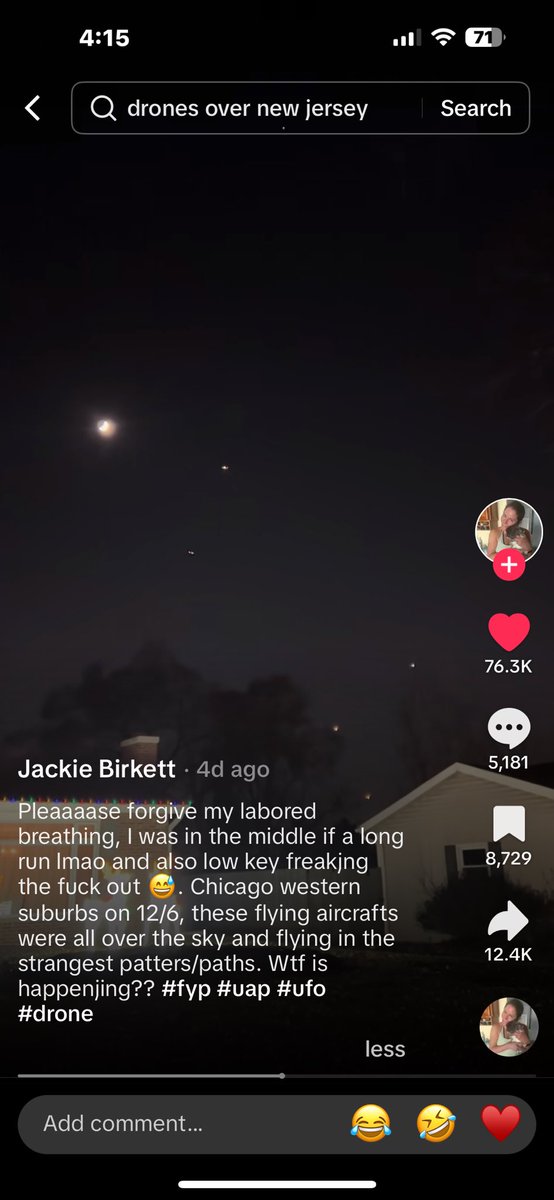 RedRising11's tweet photo. New Jersey Drones. Is that what they’re calling them? What about the Virginia, Pennsylvania and Chicago, yes Chicago, Illinois drones? All the same. Been posting on TikTok for 2 weeks now and people starting to wake up??? https://t.co/ODVgYx68WI