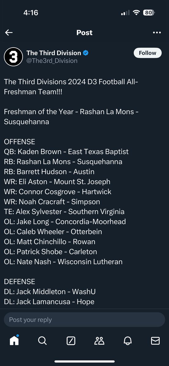 barretthudso's tweet image. Freshman all American team! Big thanks to all of my teammates, coaches, and most importantly my amazing O-Line, I wouldn’t have been able to produce the numbers I did without yall. It’s time to turn this program around. #FPE #RSP