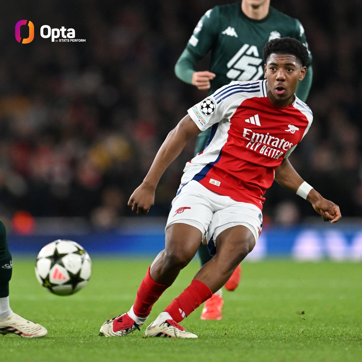 96% - Myles Lewis-Skelly completed 45 of 47 passes tonight, the best passing accuracy (min. 25 passes) by an Arsenal teenager in a UEFA Champions League game since Johan Djourou vs Hamburger SV in September 2006 (97%), in the month Lewis-Skelly was born. Generations.