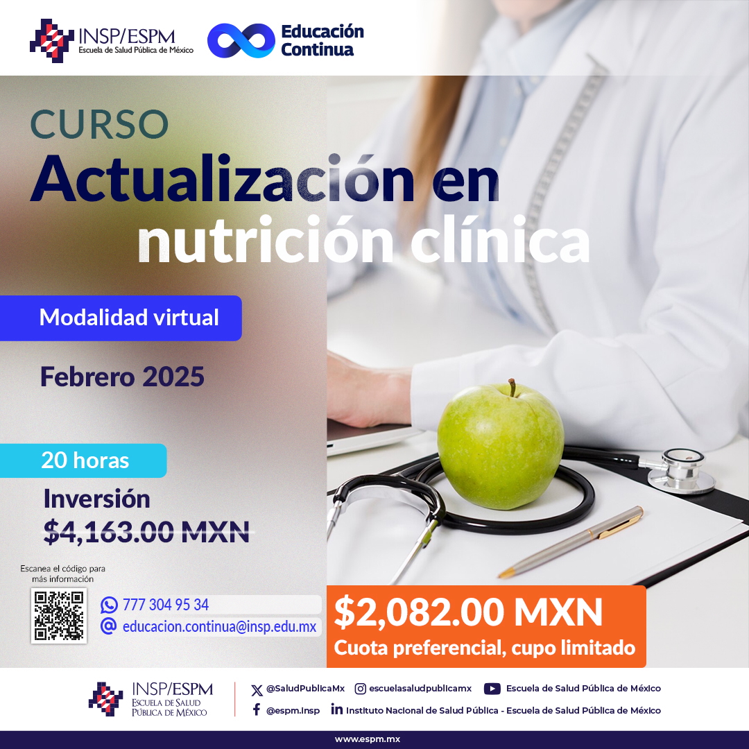 Te invitamos al curso en el que podrás prepararte para el ingreso a la Maestría en Nutrición Clínica y actualizar tus conocimientos, con Expertos de Hospitales de Alta Especialidad 👉 <a href="/SBarquera/">Dr. Simón Barquera</a> <a href="/1CINyS/">CINyS - INSP</a> <a href="/inspmx/">INSP México</a> <a href="/operichart/">Otilia Perichart</a> <a href="/LNIvanOsuna/">Iván Osuna</a> <a href="/uaemorelos/">UAEM</a> <a href="/UAEM_MX/">UAEMéx</a>