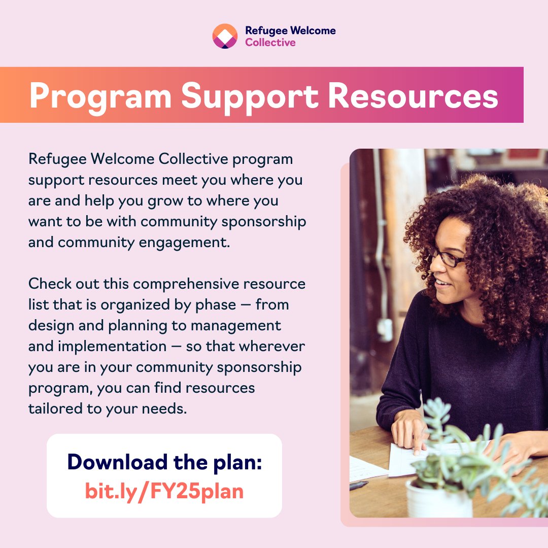 RefugeeWelcome_'s tweet photo. Our annual training and engagement plan for FY25 includes key support resources for Reception &amp; Placement programs that meet you where you are and help you grow to where you want to be with community sponsorship &amp; community engagement.

Download the plan: https://t.co/QUZXh82BMV https://t.co/JD3YfRzP1r