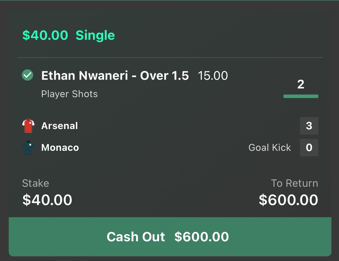 Afterboom here, theres ofcourse no time to post inplay bets here but i cant help but share these beautiful winners
Nwaneri loves a shot when coming on and those prices couldnt be ignore
What a night