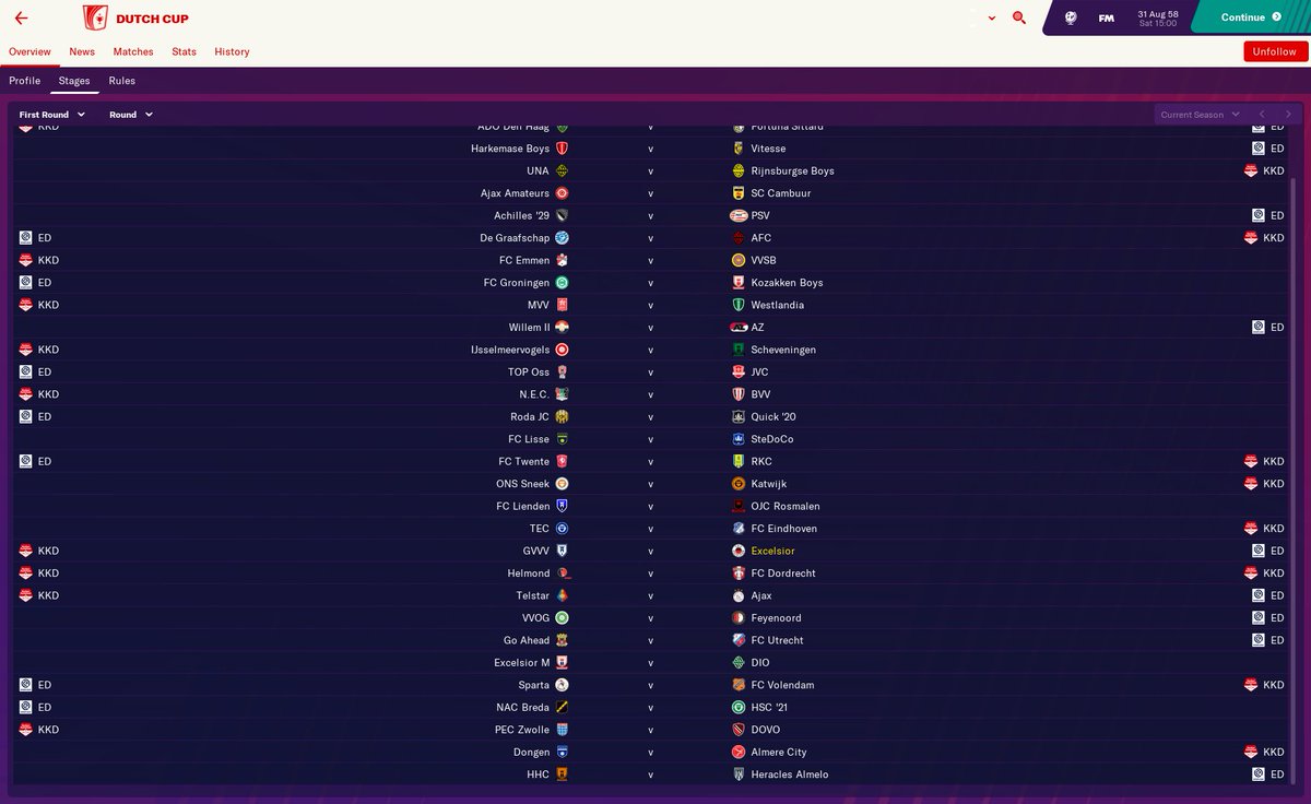HarryBowFM's tweet photo. 🇳🇱 KNVB Cup / Dutch Cup 2058/59

⚽️64 teams are drawn in 1st Round. 
😮Excelsior Rotterdam's cup campaign starts with a trip to Sportpark Panhuis to face 2nd-tier GVVV Veenendaal (highest finish is 12th in 2nd tier).

#Bow2058l59 https://t.co/KIIxUo4Wwu