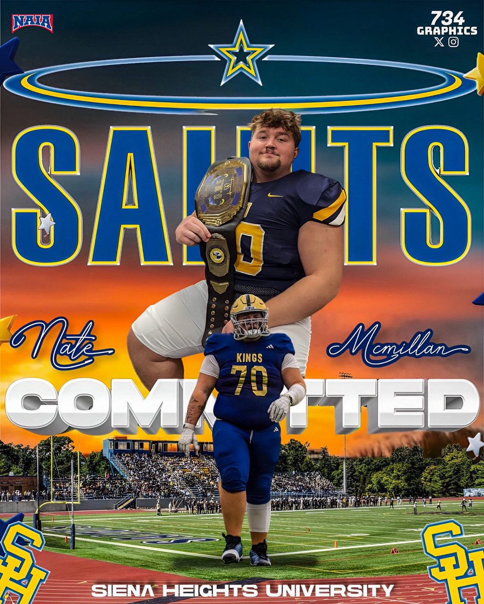 Nate McMillan⭐️👑 (@natemcmillan8) on Twitter photo Thank you to all the coaches who recruited me!!
100% Committed‼️ AGTG✝️ 💫💫
<a href="/SienaHeightsFB/">Siena Heights University Football</a> <a href="/CoachKohn12/">Matt Kohn</a> <a href="/tonkasimley1/">Tonka 🦍</a> <a href="/CoachShaah/">Coach Shaah</a> Thank you to all the coaches who recruited me!!
100% Committed‼️ AGTG✝️ 💫💫
<a href="/SienaHeightsFB/">Siena Heights University Football</a> <a href="/CoachKohn12/">Matt Kohn</a> <a href="/tonkasimley1/">Tonka 🦍</a> <a href="/CoachShaah/">Coach Shaah</a>
