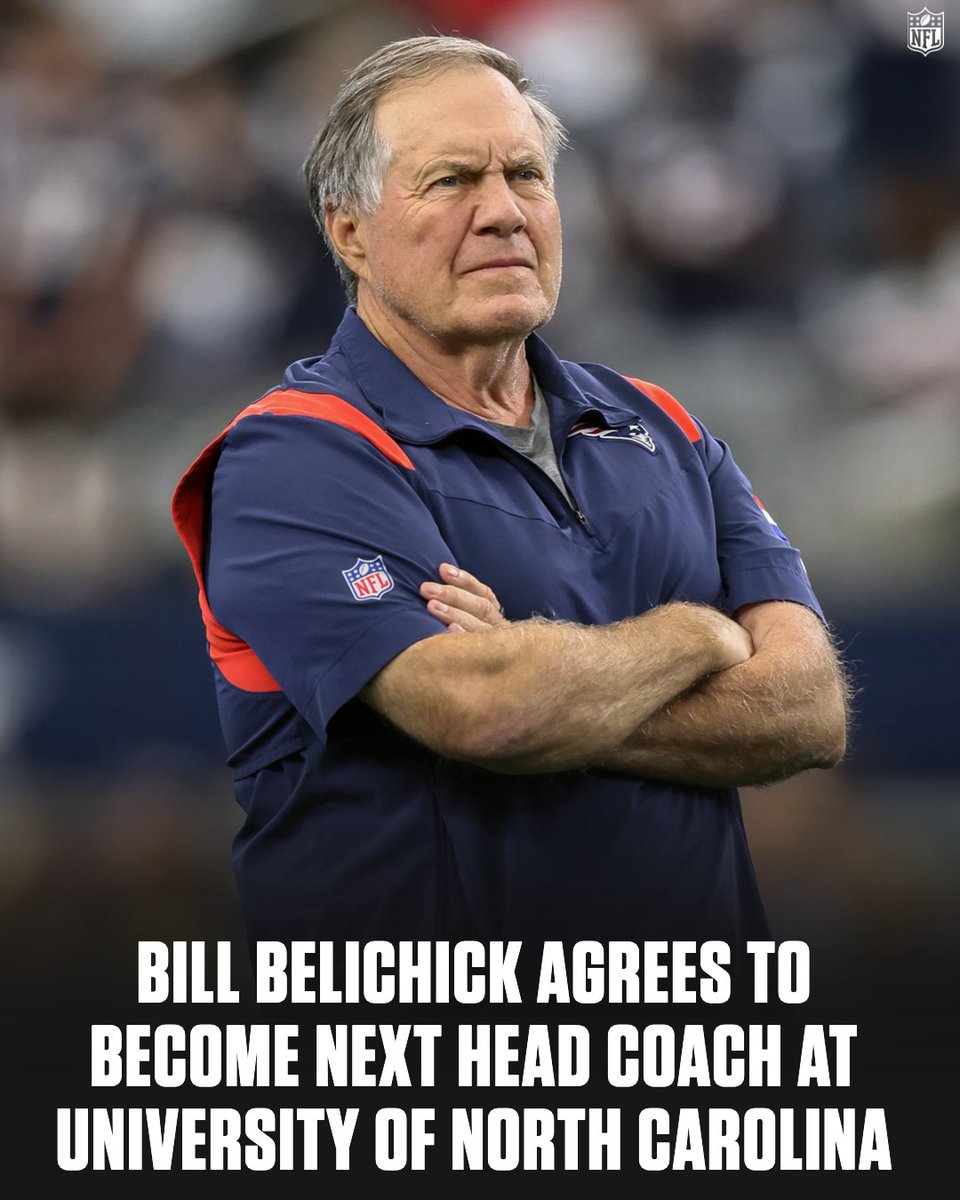 NFL's tweet photo. Bill Belichick finalizing a deal to become the next head coach at the University of North Carolina. (via @RapSheet) https://t.co/Lt4yKktbtF
