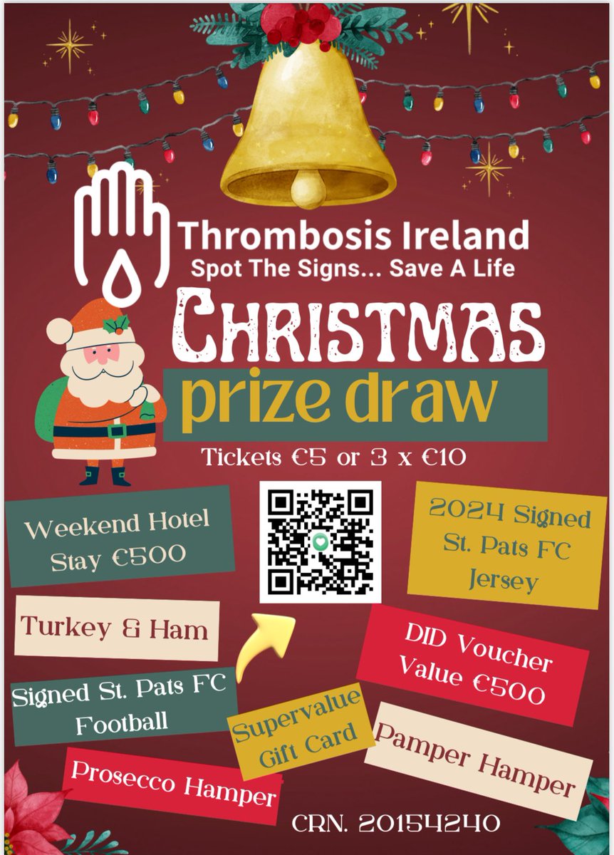 Thrombosis Ireland (@thrombosisirl) on Twitter photo 4 more sleeps before we draw our winners. If you’re not in, you can’t win.
Buy a ticket and support Thrombosis Ireland this Christmas! Great prizes to be won.
Click to purchase 👇
idonate.ie/raffle/Christm…
<a href="/thrombosisday/">World Thrombosis Day</a> <a href="/NVTEProgramme/">NVTEP</a> <a href="/INMO_IRL/">Irish Nurses & Midwives Organisation</a> @NationalQPS 4 more sleeps before we draw our winners. If you’re not in, you can’t win.
Buy a ticket and support Thrombosis Ireland this Christmas! Great prizes to be won.
Click to purchase 👇
idonate.ie/raffle/Christm…
<a href="/thrombosisday/">World Thrombosis Day</a> <a href="/NVTEProgramme/">NVTEP</a> <a href="/INMO_IRL/">Irish Nurses & Midwives Organisation</a> @NationalQPS