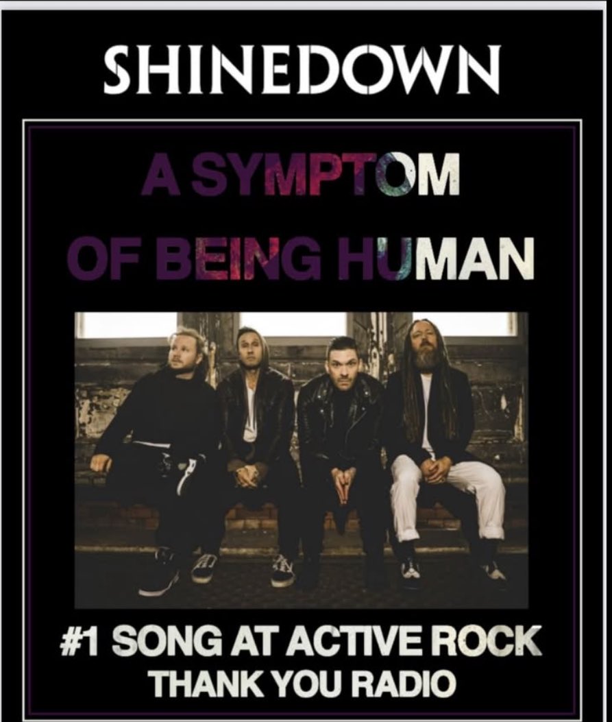 🚨EVERYONE MOVE🚨
If you zoom in and put on a pair of magnifying glasses, you will see @shinedown’s cultural shifting, Earth shattering single #ASymptomofBeingHuman was the #1 most played song on Active Rock stations in 2024!!!!