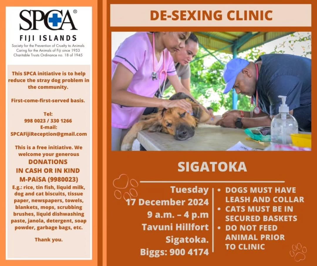 prevention_to's tweet photo. Bula Higatoka! Check out our next outreach clinics in your areas coming soon! For more information please email spcafijireception@gmail.com. https://t.co/aVzL80iqq1