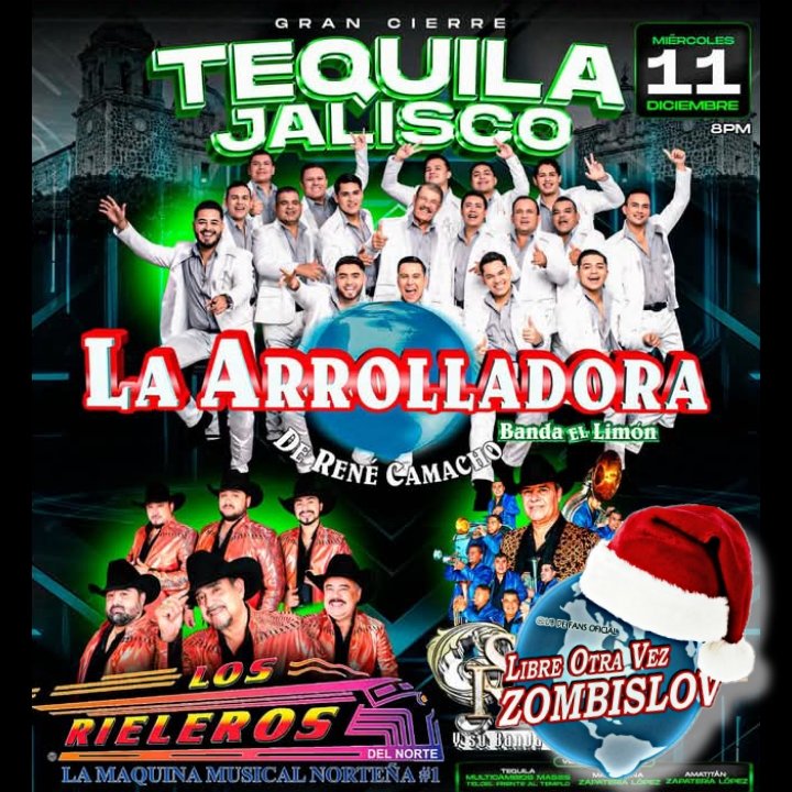 🔊 HOY MIÉRCOLES 1⃣ 1⃣ DE DICIEMBRE  
La  A R R O L L A D O R A
Banda El Limón de Don René Camacho 🕺🏻💚🍋 se presenta en:

 ▪️TEQUILA, JALISCO 🇲🇽 📍🌏  

Presentando el Tour:

♦️"AQUÍ HAY PARA LLEVAR" 🕺🏻✨💚🍋

#Arrolladora 🤤🕺🏻❤️ 
#ZombisLOV 🍋 💚 
#SomosArrollaFans ✋🏻🍋