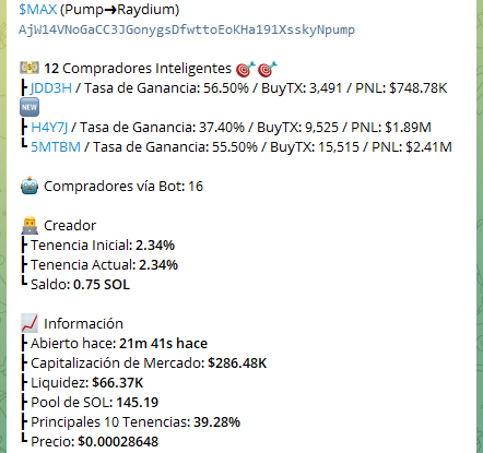 $MAX 

CA:
AjW14VNoGaCC3JGonygsDfwttoEoKHa191XsskyNpump 

unirse grupo:
t.me/ToroGambles 

bot comprar:
t.me/dogeebot_bot?s…