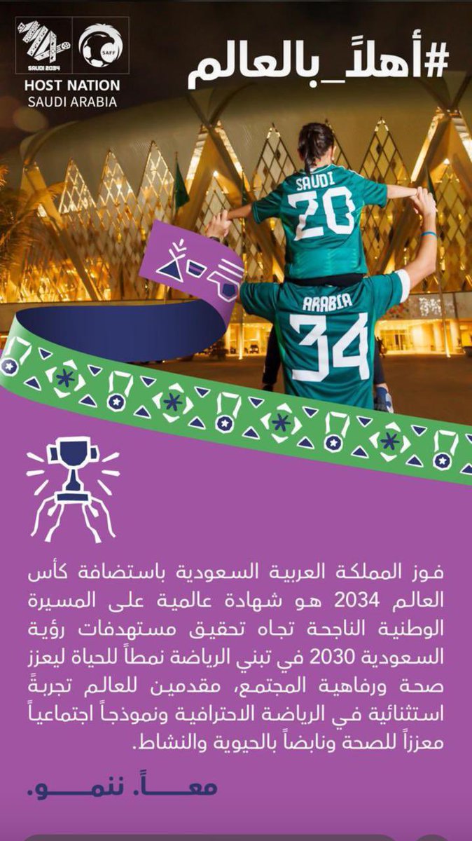 فرحة وطن .. وفخر شعب

#السعودية34    
#أهلاً_بالعالم 
#معًا_ننمو