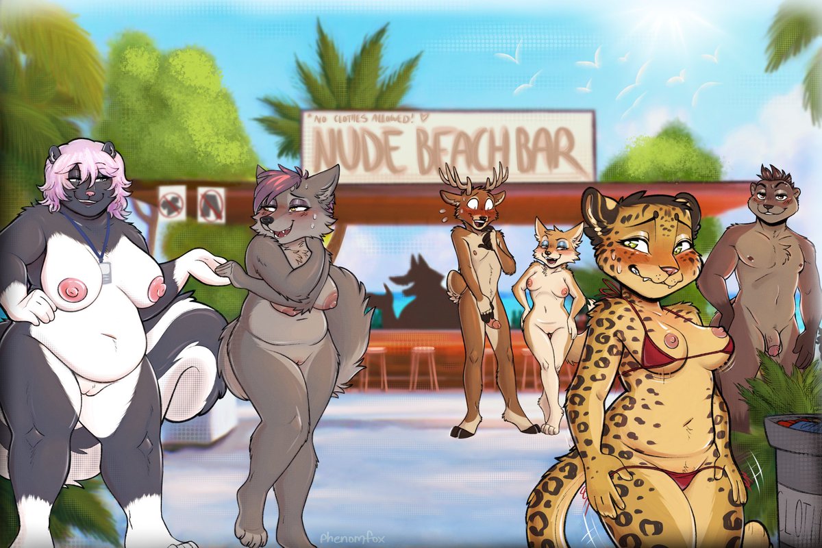 big beach comm done for furaffinity client 🌺🌴 #enf #enm #furryenf #furryenm #publicnudity #nudebeach #furrynsfw #exhibition