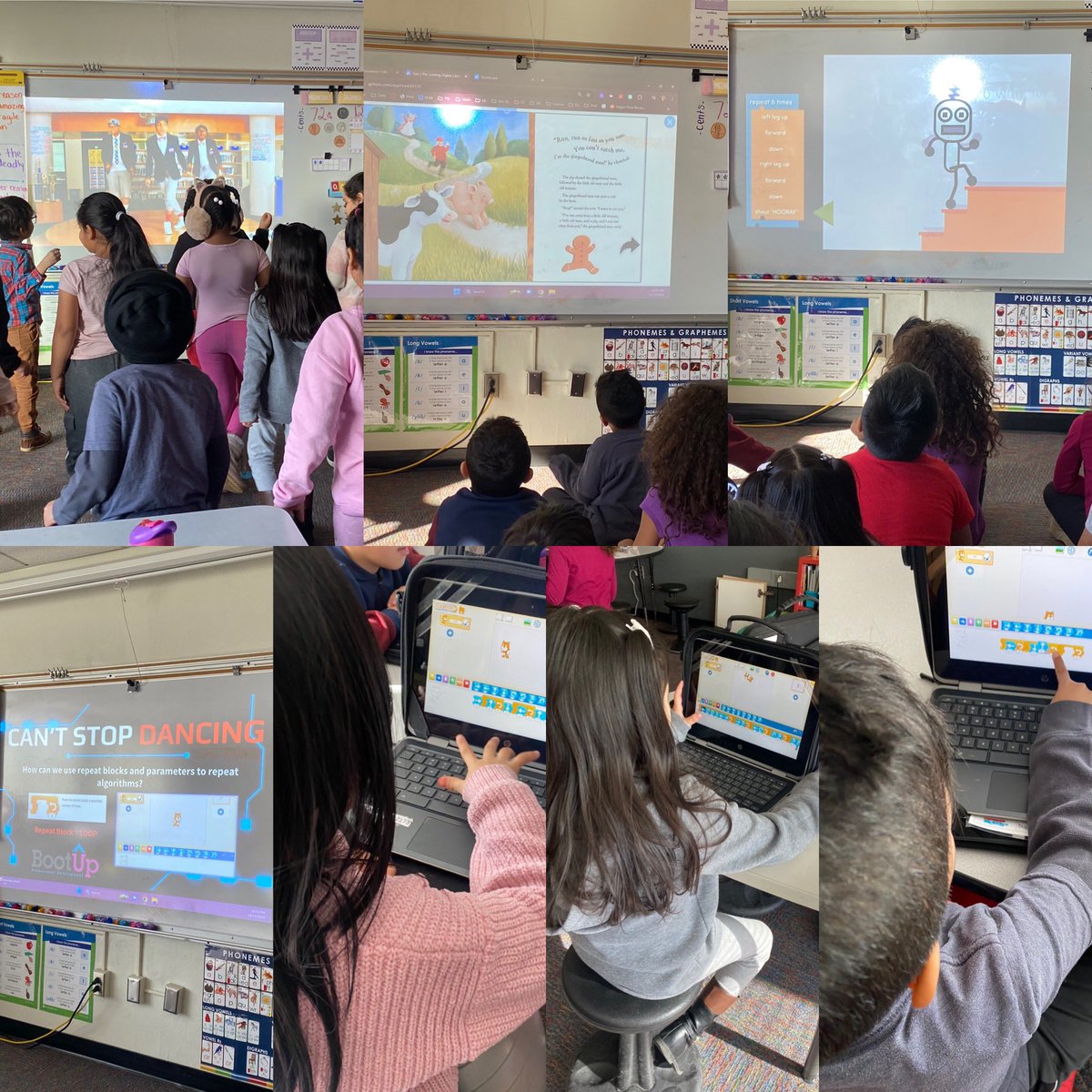 Smartiesn2nd's tweet image. Today was a great day to learn about patterns and loops! We started our day with some @gonoodle and @scratchgarden and it just got better. We looped a gingerbread story and made Scratch Cat dance with the repeat block! 
•
#CSEdWeek #CS4IA #rebootCSEdWeek #elementarycs