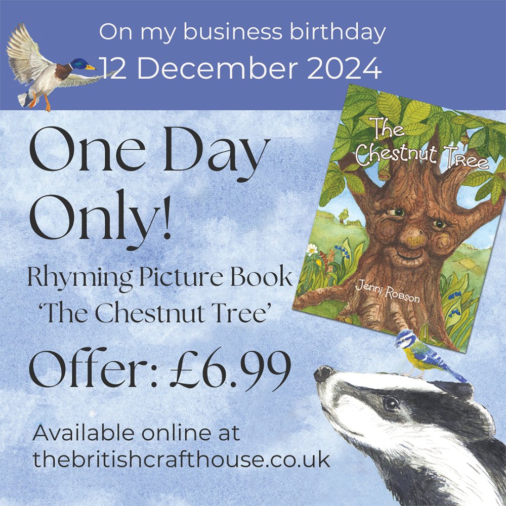 8 years ago I started a creative adventure - time to celebrate with a fab offer on my rhyming picture book of loveliness. Only available for 1 day - don't miss it! #kidsbooks #jennirobsonart #xmasgifts #storytime #BookClub #britishwildlife #trees #treestory #giftsforkids #author