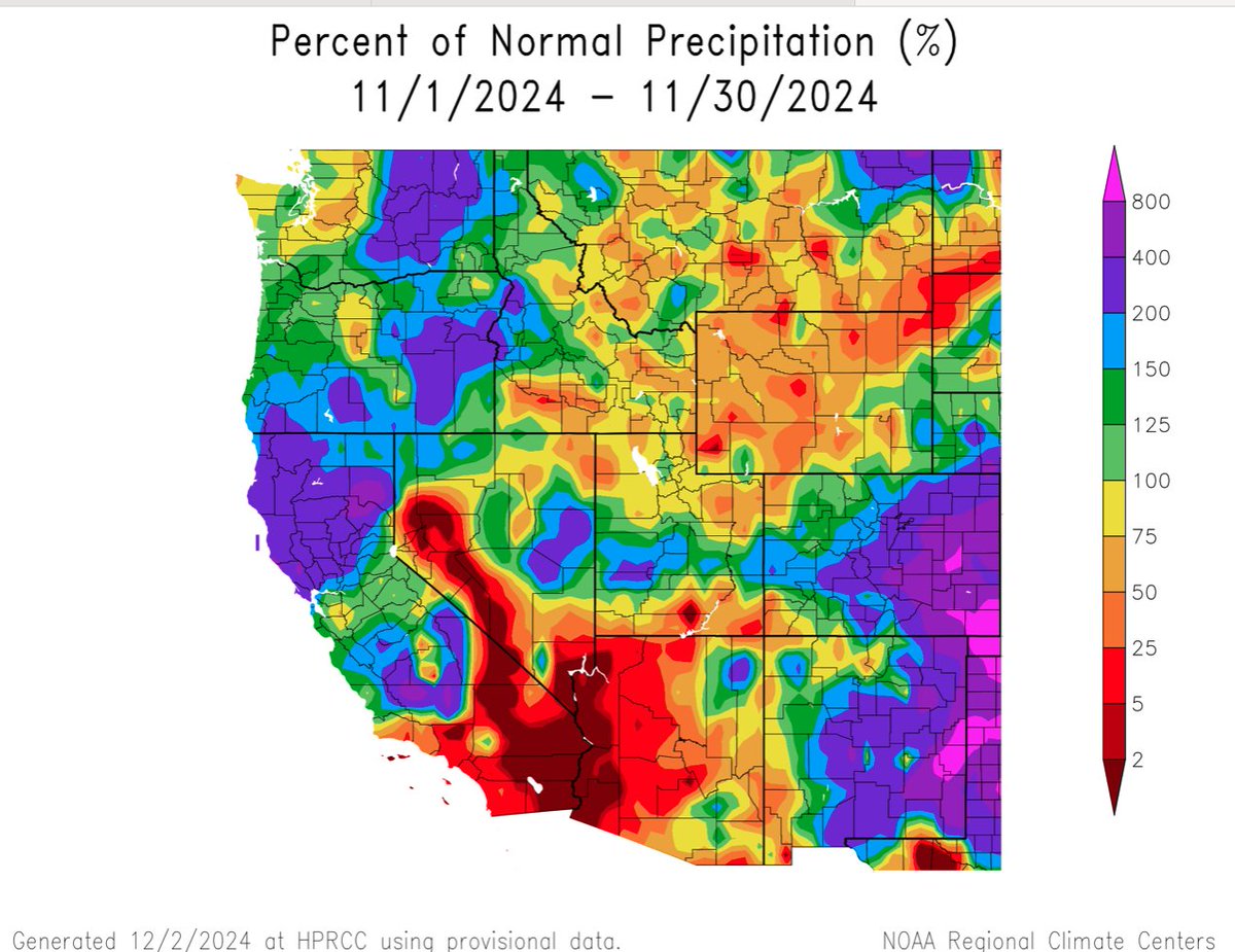 December 1st #snow-water equivalent (SWE) was near to above normal in CO and UT and below normal in WY. November precip was above average across central UT and CO, much above average in eastern CO, and below average across most of WY.

Learn more: wwa.colorado.edu/resources/inte…