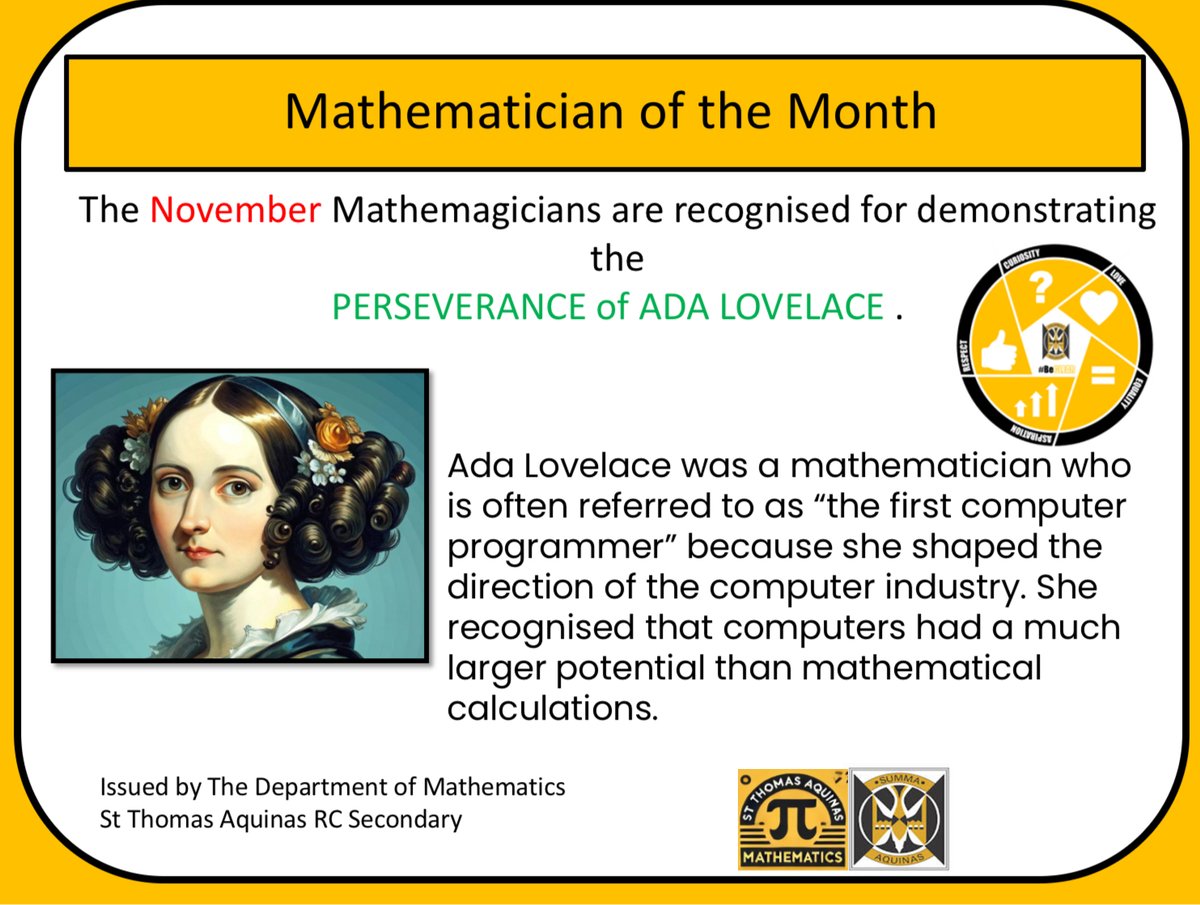 STA Maths Department (@sta_maths) on Twitter photo More of our Mathematician of the Month (November) winners who demonstrated the perseverance of Ada Lovelace 🧮 <a href="/StThomasAqSec/">St Thomas Aquinas</a> <a href="/MrsFarrellDHT/">Mrs Farrell STA</a> More of our Mathematician of the Month (November) winners who demonstrated the perseverance of Ada Lovelace 🧮 <a href="/StThomasAqSec/">St Thomas Aquinas</a> <a href="/MrsFarrellDHT/">Mrs Farrell STA</a>