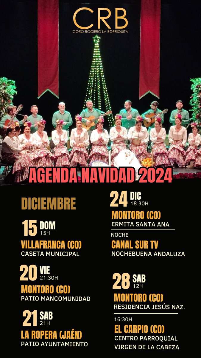 Actuaciones Navidad 2024 del Coro Rociero La Borriquita de Montoro. Os esperamos!

#gira #navidad #villancicos #zambomba