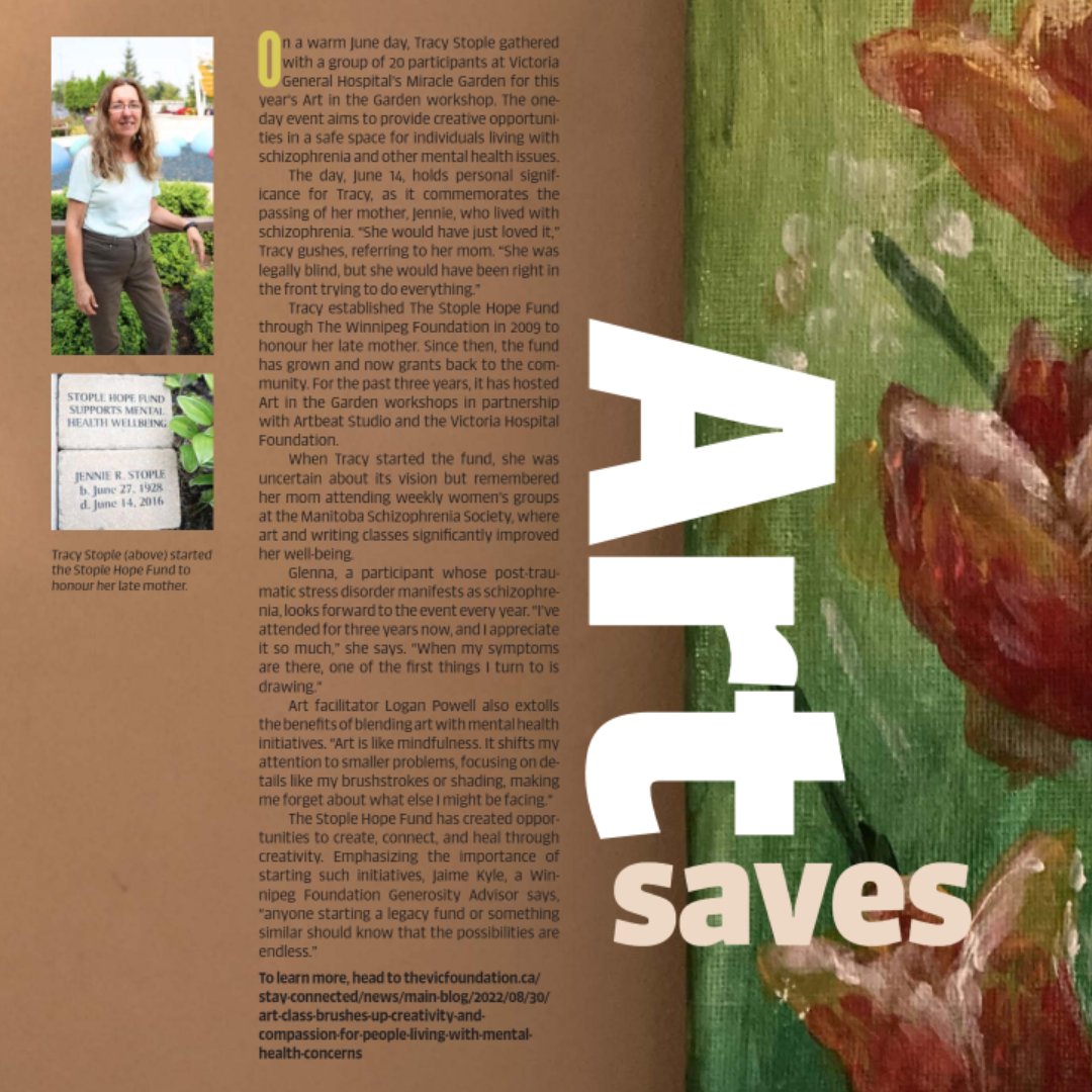 SupportTheVic's tweet photo. Thank you to @wpgfdn for featuring Tracy Stople's Art in the Garden! 🎨📷 Tracy's generosity supports mental health at @TheVicWinnipeg. #SupportTheVic #ArtInTheGarden #WinnipegArtist #Community #Winnipeg https://t.co/5hxADXsu64