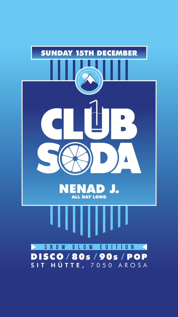 Our next Club Soda party at Sit Hütte Arosa is happening this Sunday 15th of December 🤩
.
.
.
#clubsodastyle #clubsoda #clubsodaparty #partytime #disco #funk #80s #housemusic #90s #70s #retro #vintage #vhs #happyface #goodvibes #sithuette #arosa #arosalenzerheide #snowglow