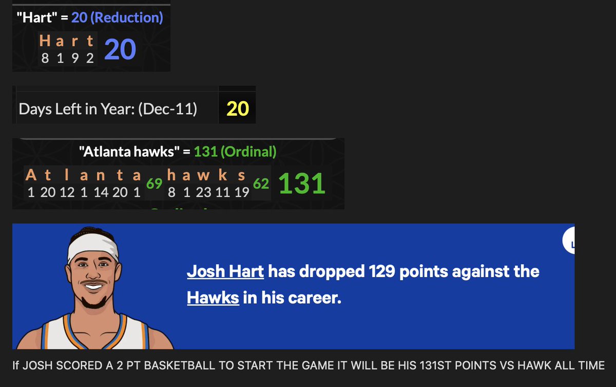 SirWes_B11's tweet photo. IN Tonight's #NBA game if Josh Hart can score the first basket of the game tonight. 20 days left in '24 HART=20
if it was to be a 2 point basket it would be his 131st pt all time vs #ATL #number #riddles #numerology #numbergames #bet #vegas https://t.co/LBXtdKqeAV