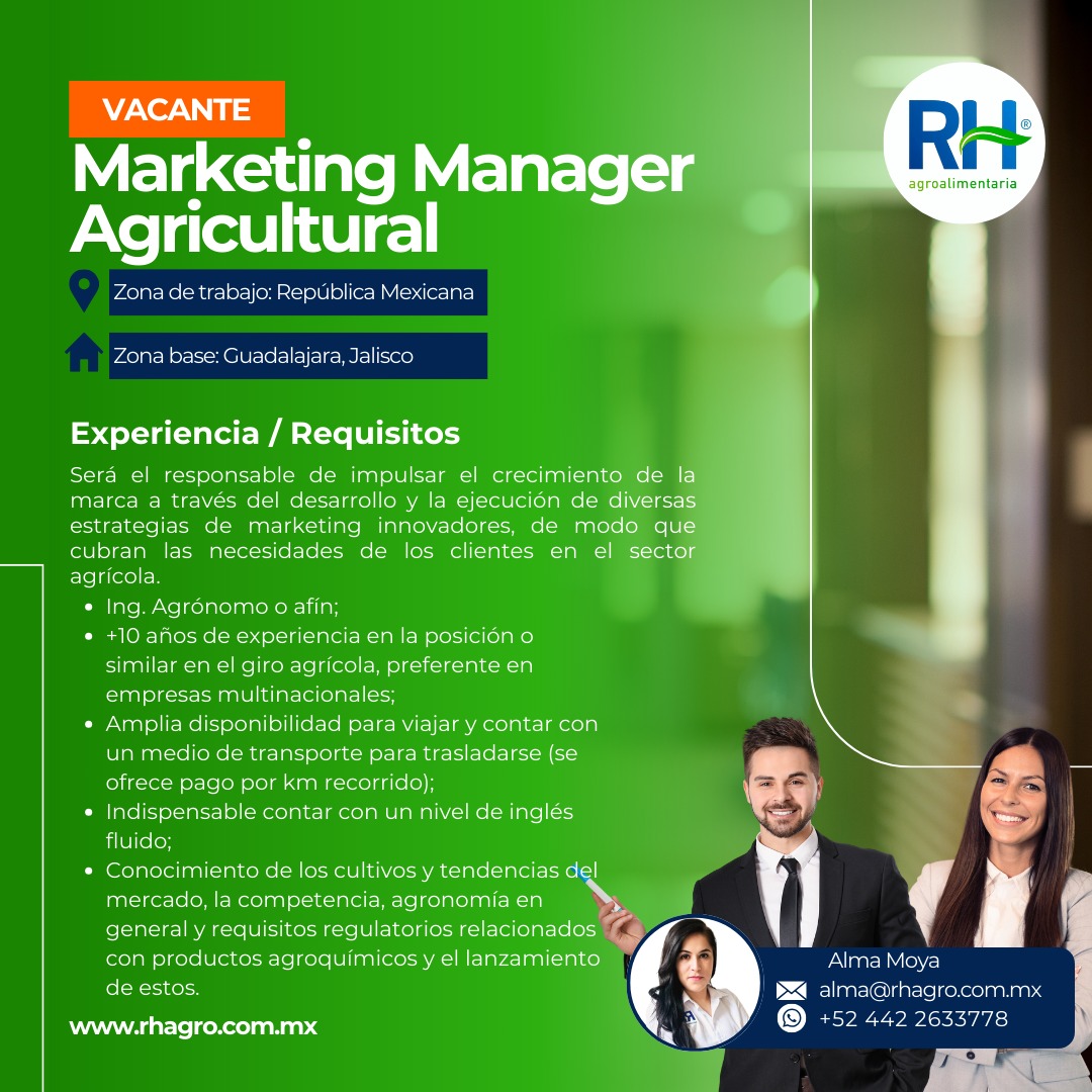 AgroRh's tweet photo. ⚠ #VACANTE Marketing Manager Agricultural
✅Link: https://t.co/MxF4BklPRd
📍Zona de trabajo: República Mexicana
🏠Zona base: Guadalajara, Jalisco
👩Alma Moya
📩 alma@rhagro.com.mx
📲 +52 442 263 3778
👉WhatsApp: https://t.co/2KYZ4Kn8PL
#VacantesActivas https://t.co/HEFVjHAJBg