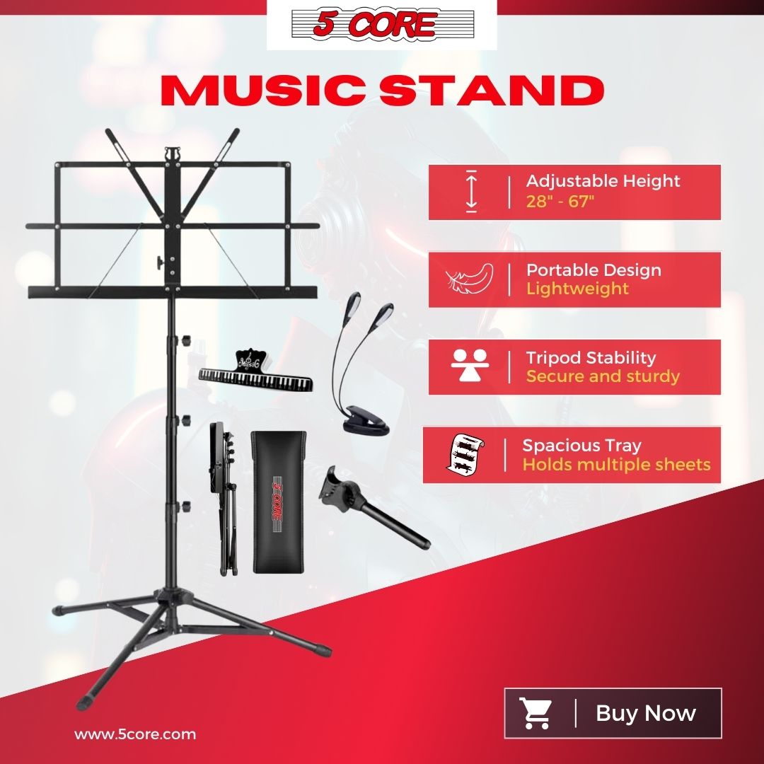 5CoreUSA's tweet image. Meet the ultimate Music Stand – adjustable height (28&quot;-67&quot;), lightweight portability, tripod stability, and a spacious tray to keep all your sheets organized! Perfect for gigs, practice sessions, or studios.

🎵 Ready to perform? Shop now!

#5Core #MusicStand #MusicianEssentials