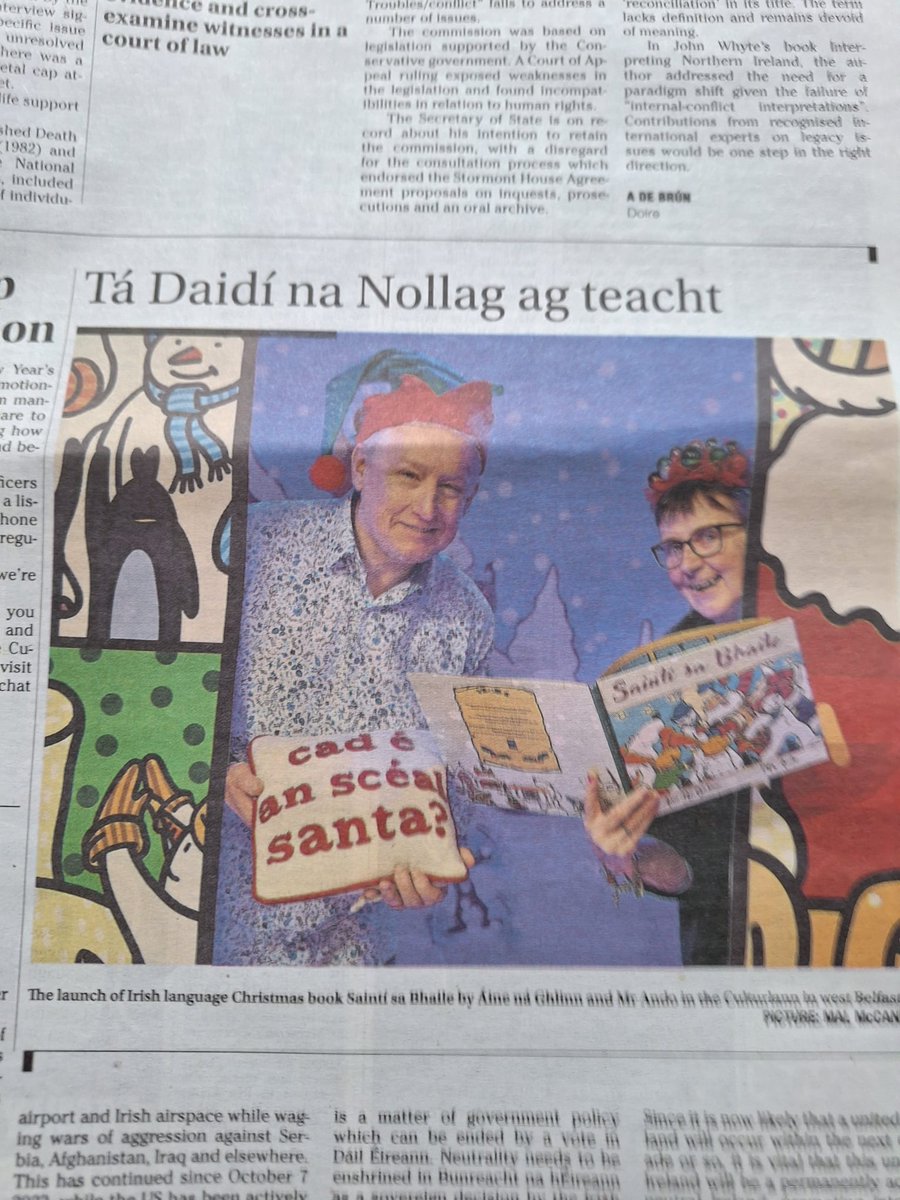 An tSnáthaid Mhór (@an_tsnathaid) on Twitter photo Pictiúr álainn san <a href="/irish_news/">The Irish News</a>! Seoladh *SAINTÍ SA BHAILE* <a href="/Culturlann/">An Chultúrlann</a>
@Áine Ní Ghlinn & <a href="/andrewwhitson92/">Andrew Whitson</a> ag spaisteoireacht leo!
Lovely photo from the launch of *Saintí sa Bhaile* our new Christmas Book! Míle buíochas <a href="/MalMccann/">Mal McCann</a> <a href="/ForasnaGaeilge/">Foras na Gaeilge</a> <a href="/ArtsCouncilNI/">Arts Council of Northern Ireland</a> <a href="/LoveLeabharG/">Love Leabhar Gaeilge</a> Pictiúr álainn san <a href="/irish_news/">The Irish News</a>! Seoladh *SAINTÍ SA BHAILE* <a href="/Culturlann/">An Chultúrlann</a>
@Áine Ní Ghlinn & <a href="/andrewwhitson92/">Andrew Whitson</a> ag spaisteoireacht leo!
Lovely photo from the launch of *Saintí sa Bhaile* our new Christmas Book! Míle buíochas <a href="/MalMccann/">Mal McCann</a> <a href="/ForasnaGaeilge/">Foras na Gaeilge</a> <a href="/ArtsCouncilNI/">Arts Council of Northern Ireland</a> <a href="/LoveLeabharG/">Love Leabhar Gaeilge</a>