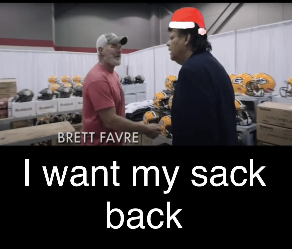 Santa confronting Brett Favre after he stole presents from underprivileged kids in Mississippi