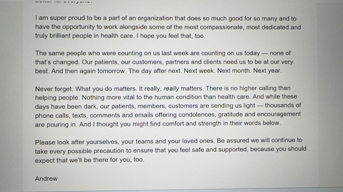 UnitedHealth CEO Andrew Witty just sent a memo to staff (leaked to me) hailing late CEO as “one of the good guys” who had “a profoundly positive impact on the lives of so many people.” Witty adds: “He was certainly one of the smartest guys. I think he was one of the best guys.”