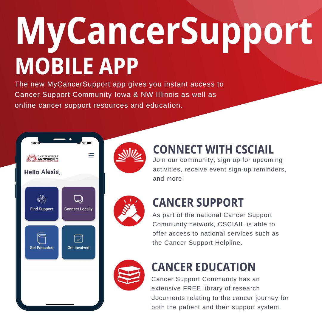 CSCIAIL's tweet image. 𝐖𝐞 𝐨𝐟𝐟𝐢𝐜𝐢𝐚𝐥𝐥𝐲 𝐡𝐚𝐯𝐞 𝐚𝐧 𝐚𝐩𝐩!
We are thrilled to announce the launch of the MyCancerSupport app. This new tool provides access to local programs and national resources with just one click, regardless of where you may be.
Download today
bit.ly/mycancersuppor…