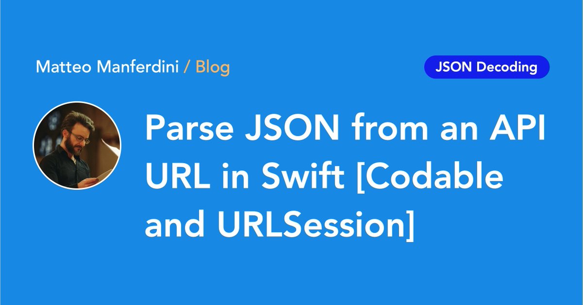 CodingExplorer's tweet photo. Parse JSON from an API URL in Swift [Codable and URLSession] — https://t.co/iIHpJQ3K1b via @MatManferdini
#swift #swiftLang #iOSdevelopment #iOSdev #iOSProgramming https://t.co/BvAKQVL7jE