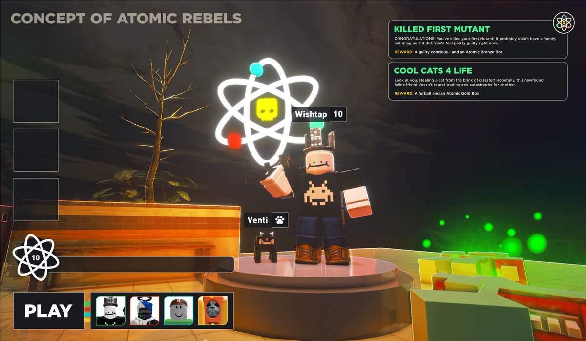 Wishtap_'s tweet photo. Concepting the character / party screen for @AtomRebels

Lmk if you like the first time achievements idea - humor is a big part of the game

And yes you will get to find pets to bring back with you on your runs

#RobloxDev #Roblox https://t.co/uUgkQiHGju