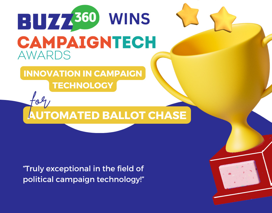 lisaschneegans's tweet image. 🎉 Exciting news! Buzz360 has been honored with the CampaignTech Award for Innovation in Campaign Technology! 🏆 Our automated ballot chase was recognized as a game-changer in political campaigns, digital strategy, and cutting-edge tactics.  #CampaignTech #Innovation #Buzz360