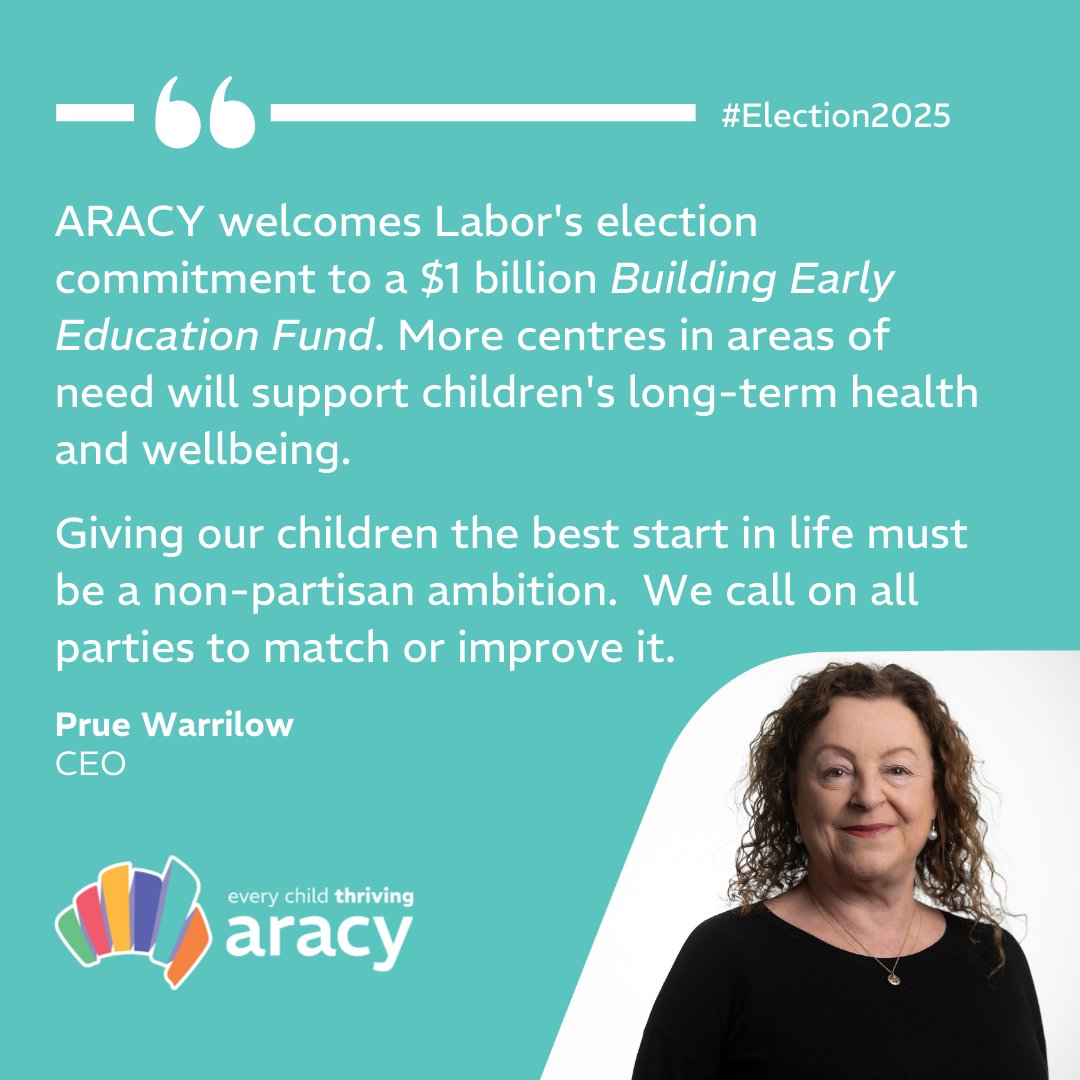 We welcome the Government's election commitment to a $1 billion Building Early Education Fund &amp; the 3 Day Guarantee. Let's prioritise equitable, affordable, and accessible #ECEC! 

Read more: hubs.la/Q02_lNRR0

ARACY's advocacy priorities: hubs.la/Q02_lFlR0