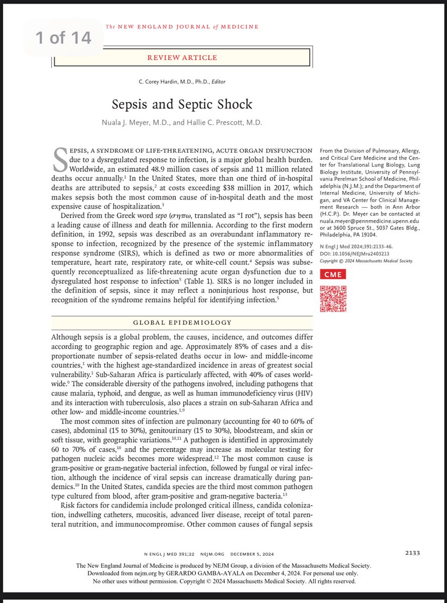 !!! NEJM !!! Me cuesta trabajo creer que en este artículo de revisión 2024 según  “actualizado” sigan mencionando Fluidos 30 ml/kg …