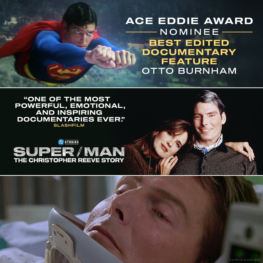 warnerbros's tweet photo. Super/Man: The Christopher Reeve Story’s editor Otto Burnham has been nominated for the @ACEFilmEditors Eddie Award for Best Edited Documentary Feature. Congratulations! https://t.co/x5X337t7vB