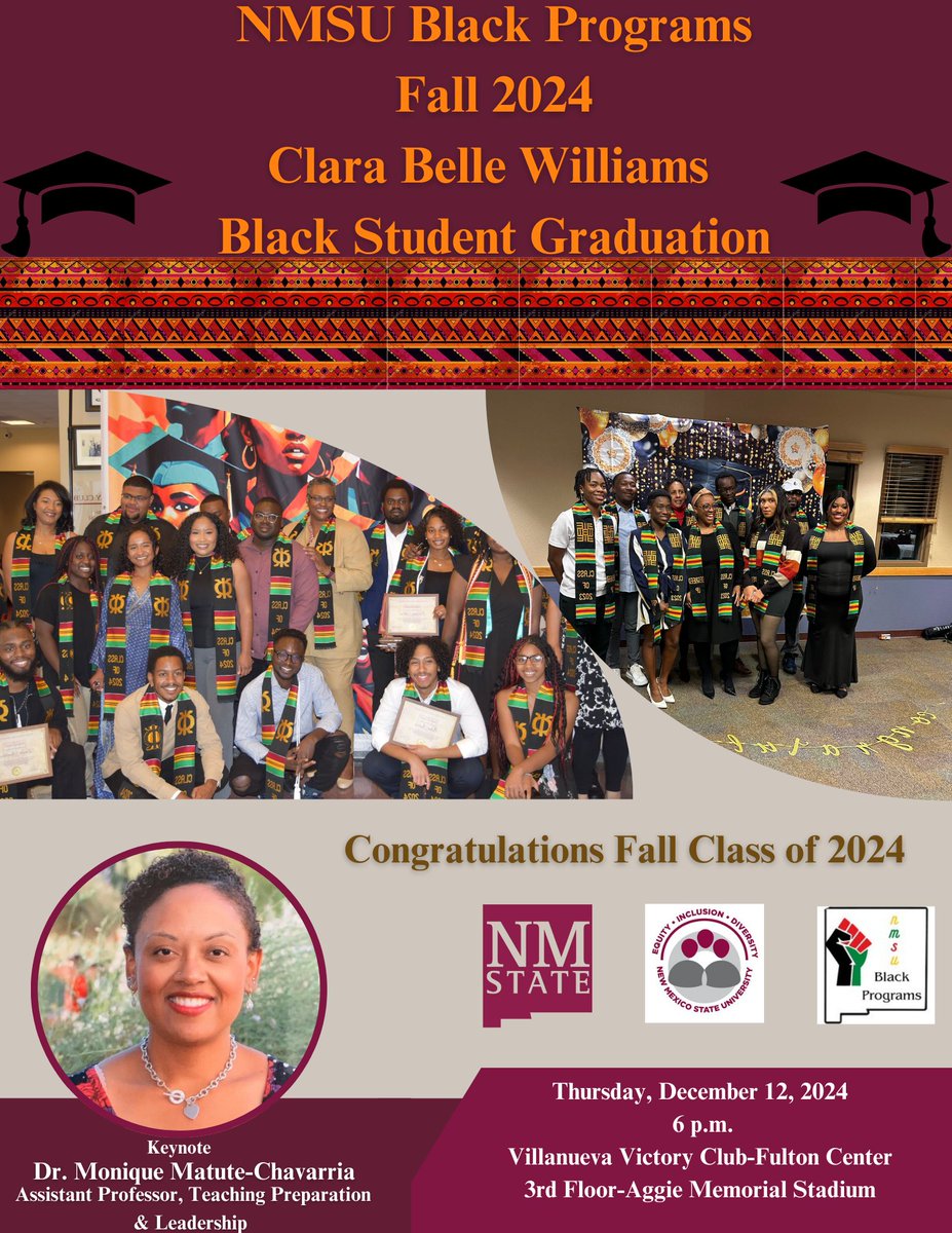 BlackNmsu's tweet photo. Join us this Thursday, December 12, 2024, at the Villanueva Victory Club-Fulton Center as we recognize this remarkable achievement of our black students. See you there.
#BlackPrograms #Fall2024ClaraBelleBlackStudentGraduation #BlackExcellence #GreatState #NMSU https://t.co/b9k2wIAKPG