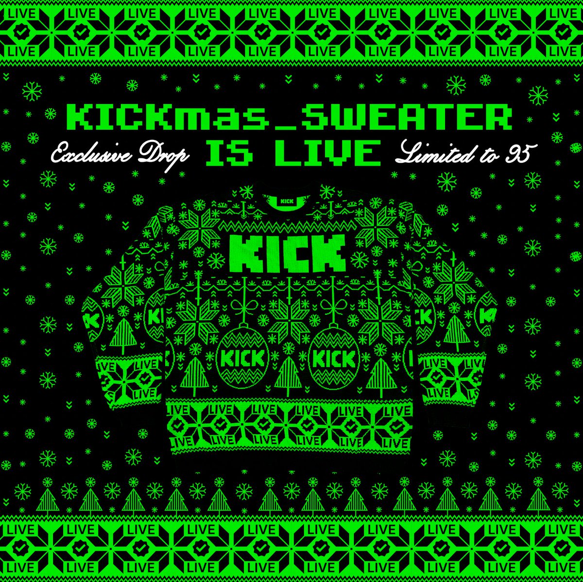 kick's tweet photo. only selling 95 of these ugly ass Kickmas sweaters https://t.co/UEOR6S3pHP
