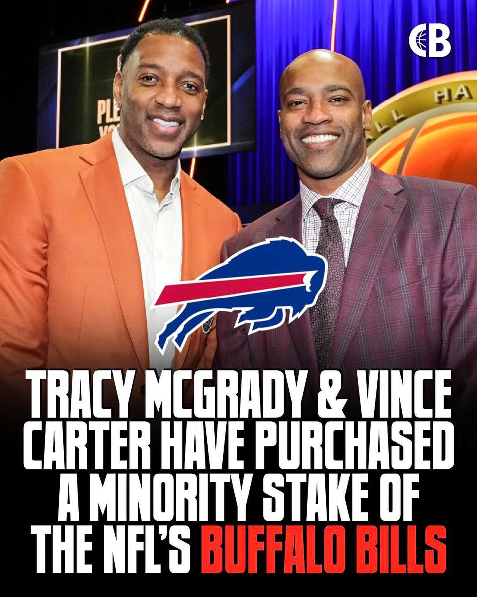 BREAKING: Hall of Fame basketball players &amp; cousins, Tracy McGrady &amp; Vince Carter, have been announced as two of the newest ten minority owners of the NFL’s Buffalo Bills 🏀🏈

Congratulations, T-Mac &amp; Vince! 📈