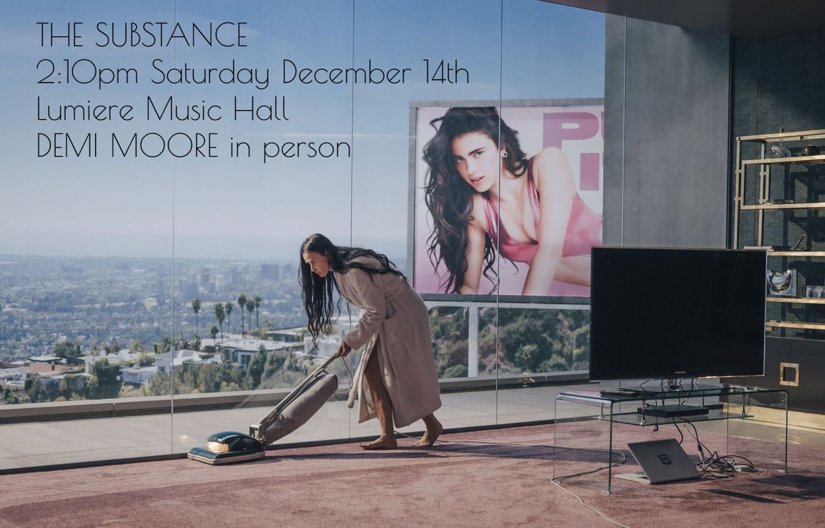 Lumiere Cinema at the Music Hall (@musichall3) on Twitter photo We are thrilled to announce that the great DEMI MOORE (<a href="/justdemi/">Demi Moore</a>) will be introducing our screening of THE SUBSTANCE at 2:10pm this Saturday, December 14th.
Tickets are available now on our website. We are thrilled to announce that the great DEMI MOORE (<a href="/justdemi/">Demi Moore</a>) will be introducing our screening of THE SUBSTANCE at 2:10pm this Saturday, December 14th.
Tickets are available now on our website.