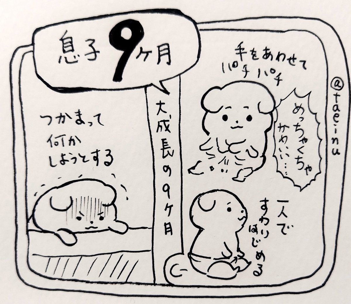 息子、9ヶ月になる。
できなかったことができるようになりました。
信頼してる相手には頭をこすりつけることが判明。猫かな? 