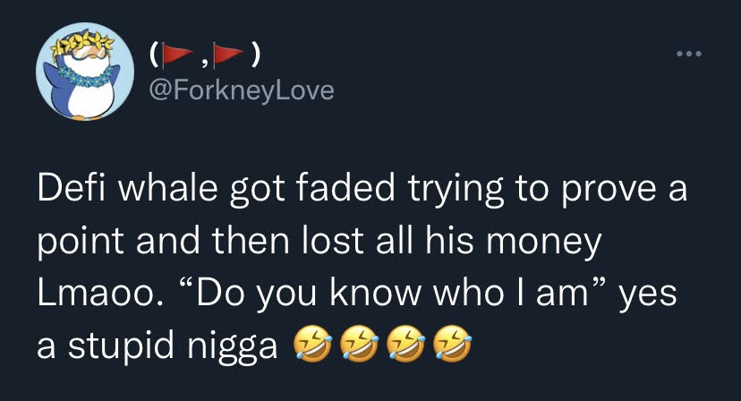 still one of my favorite tweets from the last run

brokie $RUG dev talking mess about an actual retired millionaire

<a href="/thepoorpleb/">poorpleb.eth ^ ᵐ ᶠ ᵉ ʳ</a> idk if you're still around but this still sends me