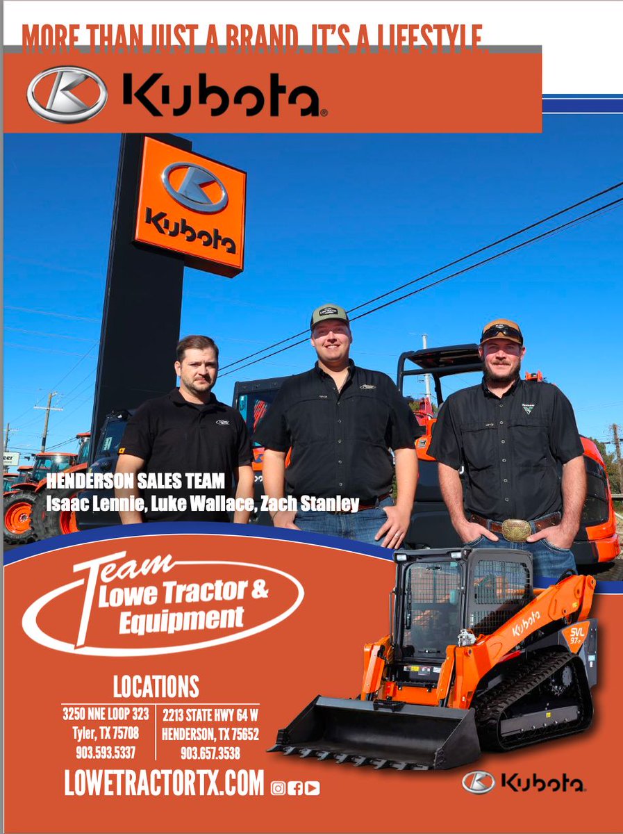 LifeandLandMag's tweet photo. ✨ Meet Lowe Tractor &amp; Equipment, one of the incredible businesses featured in our latest issue! They are family-owned and operated and have locations in Henderson and Tyler. 

Follow Lowe Tractor and LIFE &amp; LAND Magazine!!

https://t.co/d6pK7Lm2jb
#LifeAndLand #LiveLifeOutdoors https://t.co/JGnSq37XSh
