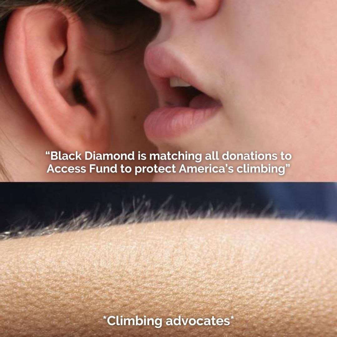 Access Fund (@accessfund) on Twitter photo *still working out the beta to get you to donate*
Maybe memes are the answer?
There are only three days left of our <a href="/BlackDiamond/">Black Diamond</a> match! Any gift made now through Friday will be doubled (up to $75,00).
Donate now at accessfund.org/conserve. *still working out the beta to get you to donate*
Maybe memes are the answer?
There are only three days left of our <a href="/BlackDiamond/">Black Diamond</a> match! Any gift made now through Friday will be doubled (up to $75,00).
Donate now at accessfund.org/conserve.