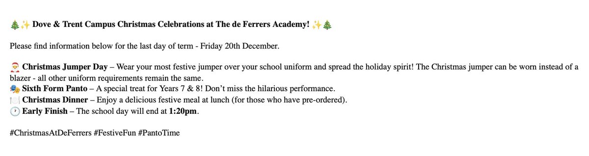 deepexperience1's tweet image. 🎄✨ Dove &amp;amp; Trent Campus Christmas Celebrations at The de Ferrers Academy! ✨🎄

#ChristmasAtDeFerrers #FestiveFun #PantoTime