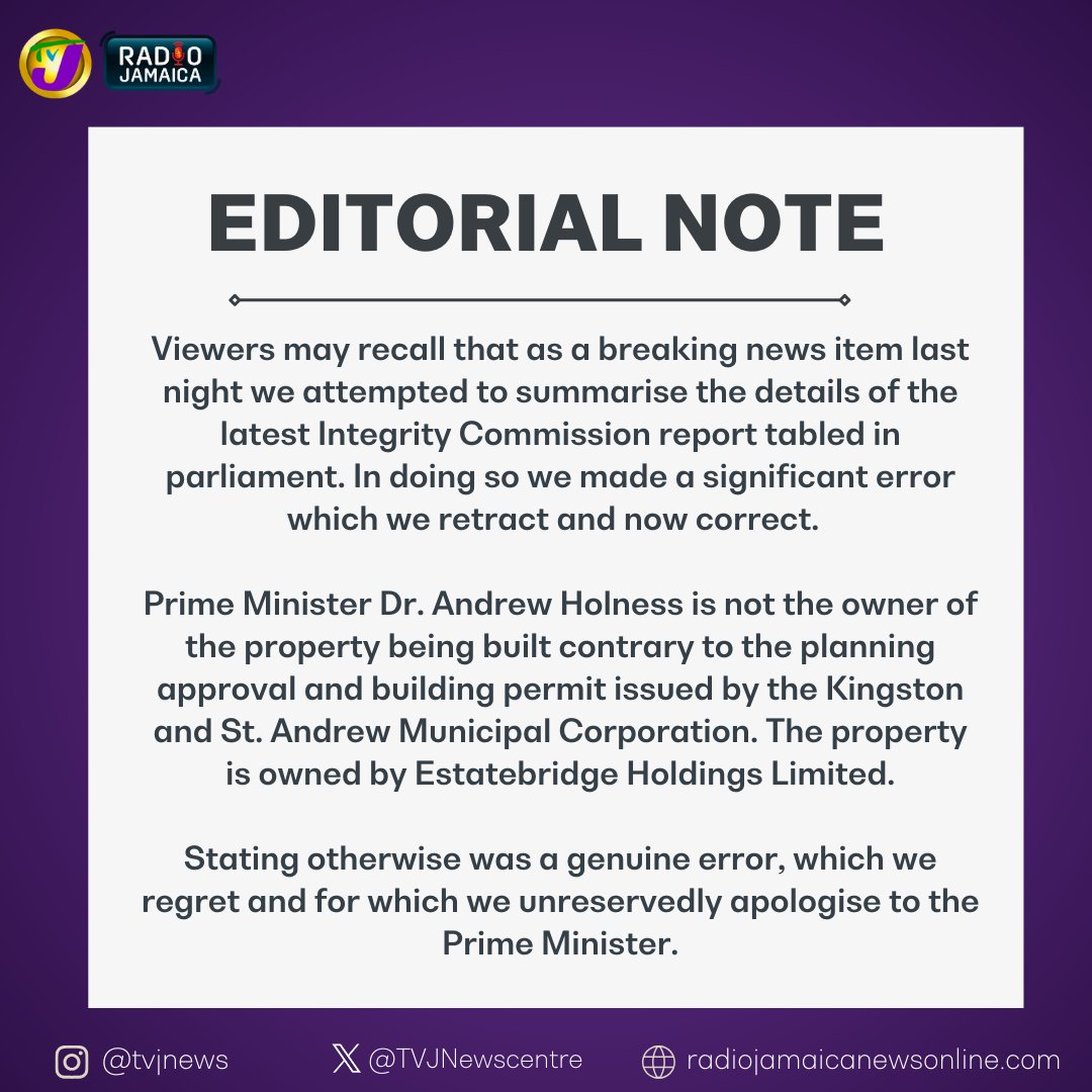 TVJ News would like to apologise to the Prime Minister for our error.
